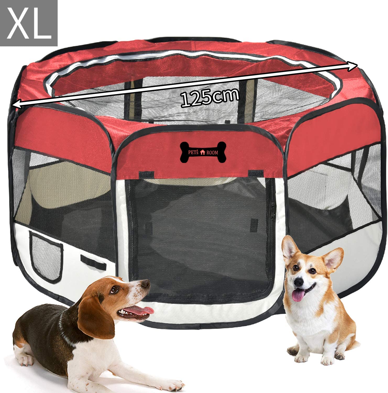  MC Star Portátil Parque Corral Oxford Cachorro Animales para Perros, Gatos, Conejos y Pequeño Animales, 125 x 125 x 64 cm (Rojo) 