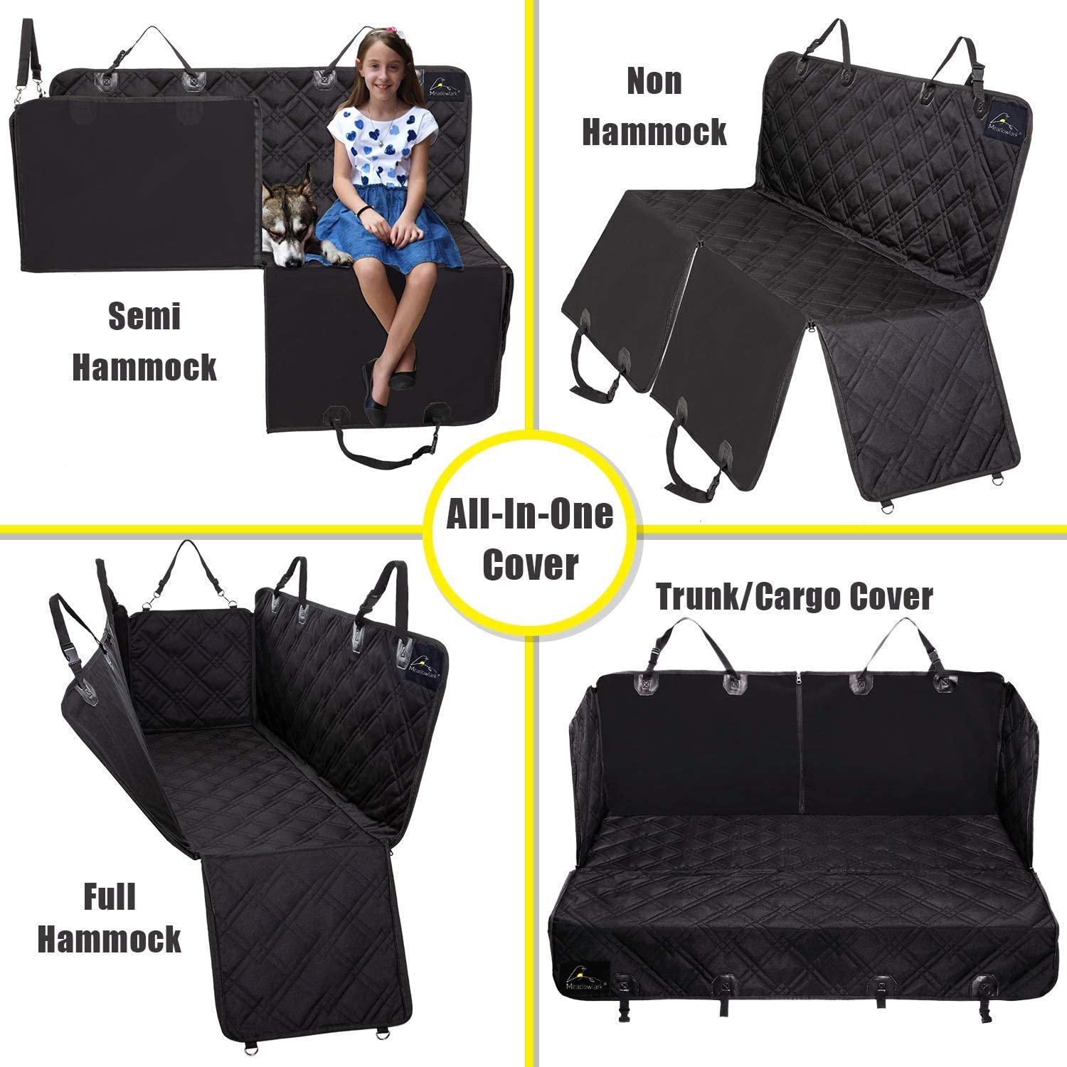  Meadowlark® Funda de Asiento para Perros. XL Cubierta de Coche ¡Impermeable! Hamaca Universal para Mascotas de Primera Calidad, Protector Completo Asiento Trasero, Puertas y Reposacabezas 