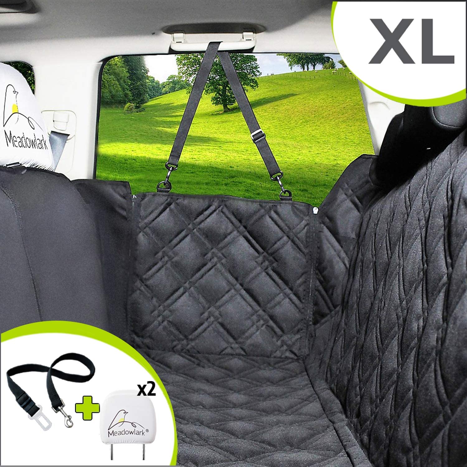  Meadowlark® Funda de Asiento para Perros. XL Cubierta de Coche ¡Impermeable! Hamaca Universal para Mascotas de Primera Calidad, Protector Completo Asiento Trasero, Puertas y Reposacabezas 