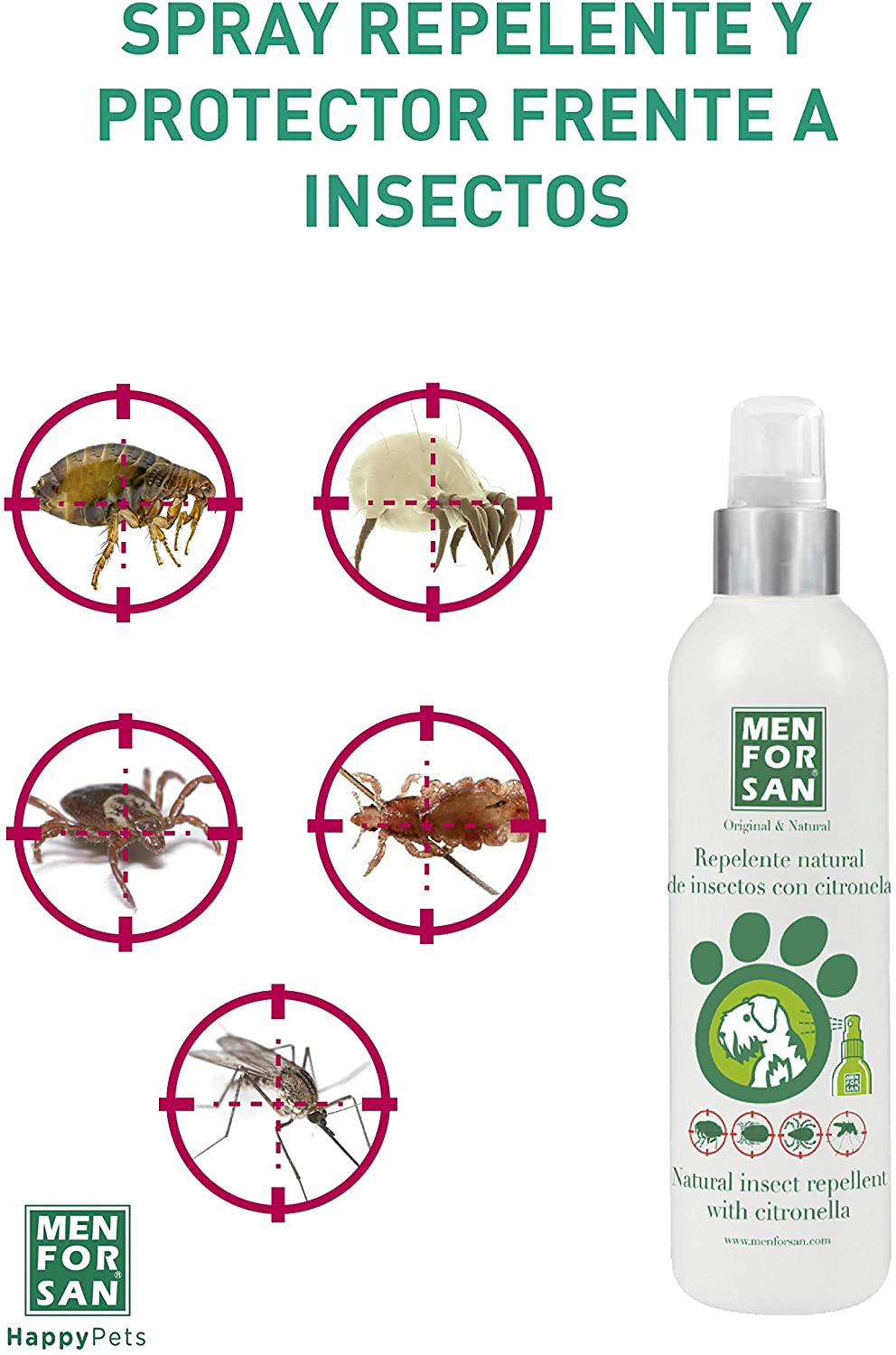  MENFORSAN Repelente Natural de Insectos con citronela Perros - 250 ml 