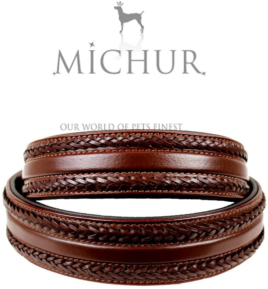  MICHUR Maria Brown Collar de Cuero para Perro, Collar de Cuero, Collar de Cuero para Perro, MARRÓN, Ancho, Trenzado, Disponible en Diferentes tamaños, Collar Cuero 