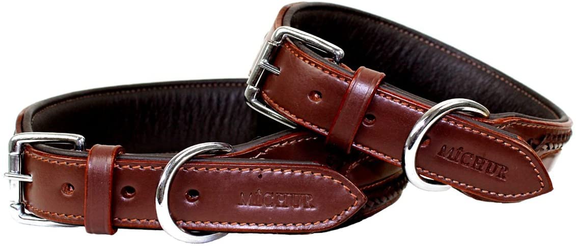  MICHUR Maria Brown Collar de Cuero para Perro, Collar de Cuero, Collar de Cuero para Perro, MARRÓN, Ancho, Trenzado, Disponible en Diferentes tamaños, Collar Cuero 