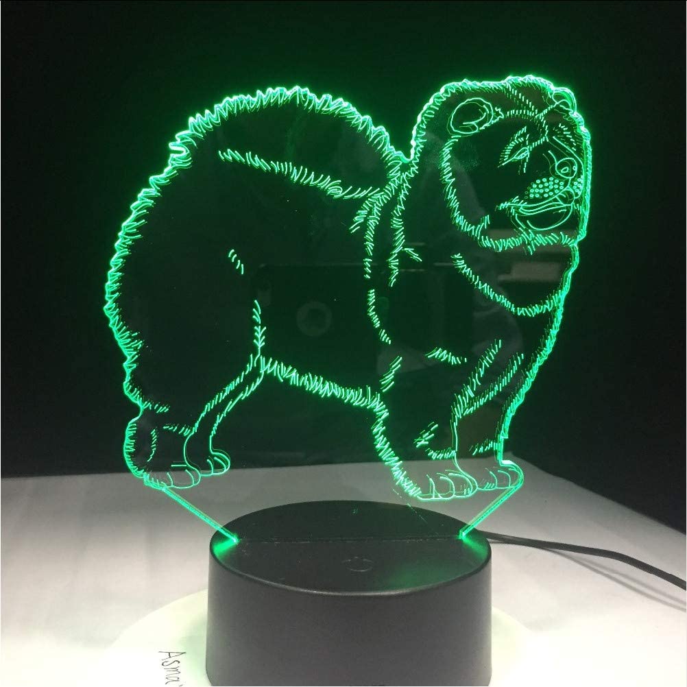  Mmzki Chow Chow Dog Lámpara 3D Luz Nocturna Juguete Para Niños Led Lámpara De Mesa Táctil 3D 7 Colores Intermitentes Luz Led Decoraciones De Navidad Para El Hogar [Clase de eficiencia energética A]