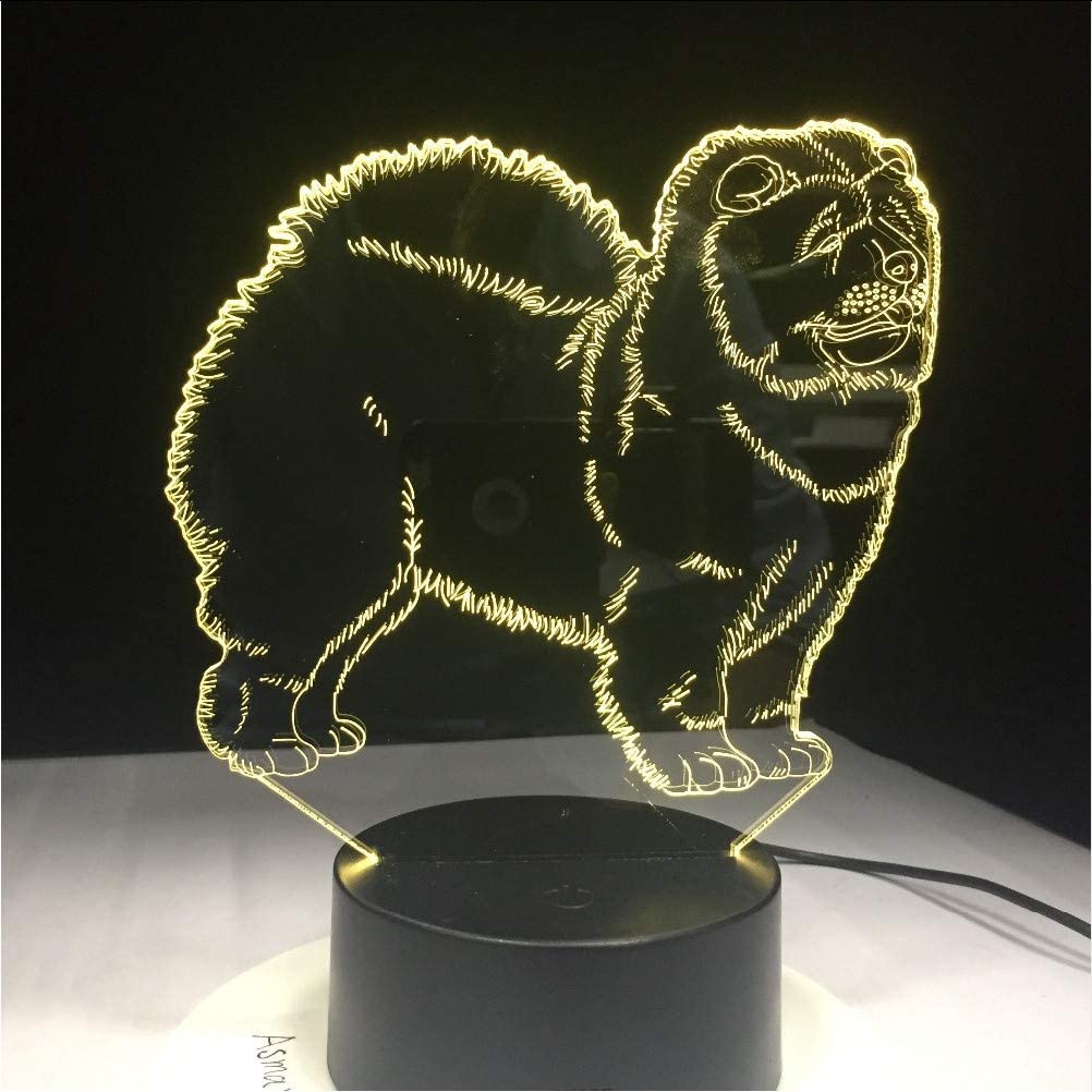  Mmzki Chow Chow Dog Lámpara 3D Luz Nocturna Juguete Para Niños Led Lámpara De Mesa Táctil 3D 7 Colores Intermitentes Luz Led Decoraciones De Navidad Para El Hogar [Clase de eficiencia energética A]