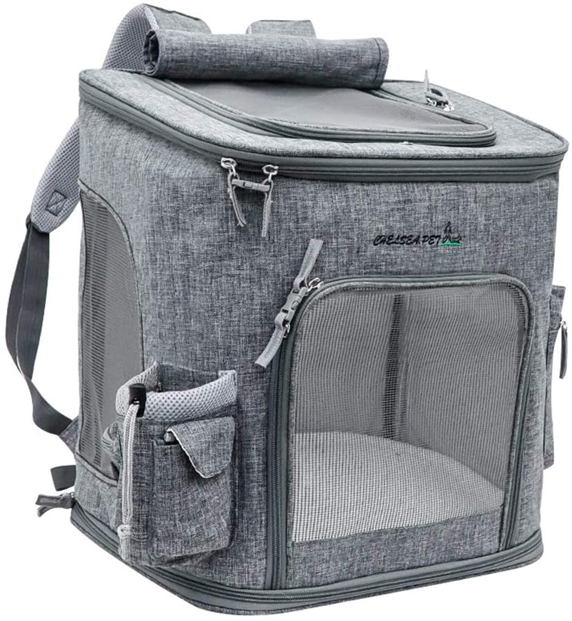  Mochila Extra Grande Para Mascotas, Perros Y Gatos Mochila Viaje Mascotas Portátil Transpirable Fácil De Limpiar Lino Portador Tela Oxford Gran Espacio Con Forros Absorbentes,Gray 