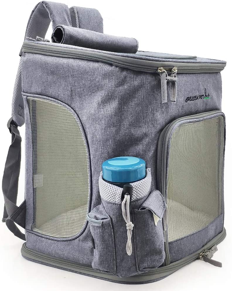  Mochila Extra Grande Para Mascotas, Perros Y Gatos Mochila Viaje Mascotas Portátil Transpirable Fácil De Limpiar Lino Portador Tela Oxford Gran Espacio Con Forros Absorbentes,Gray 