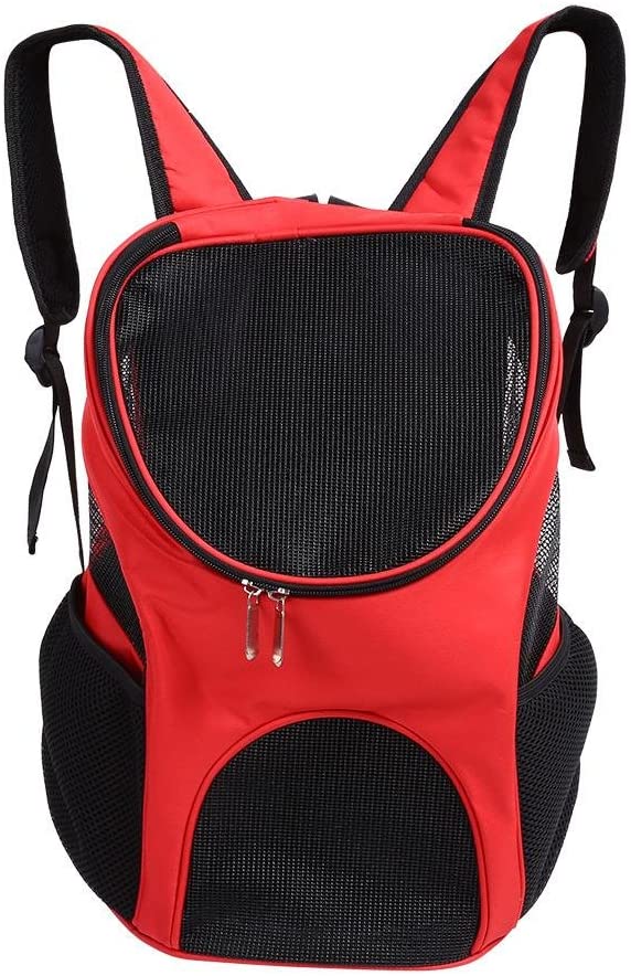  Mochila portadora de Perros, Manos Libres Ajustable Malla ventilada Caminata Senderismo Viajando Bolso Doble para Llevar Perros Mascotas Cachorro(Rojo) 