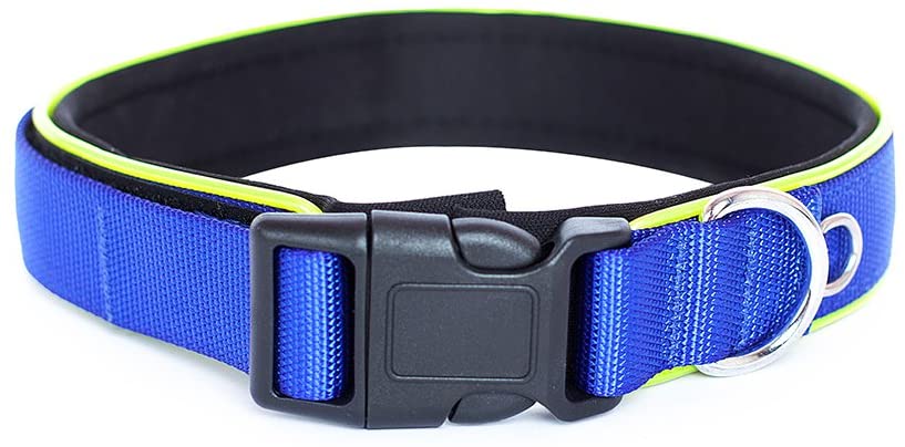  Moonpet Collar para perro de nailon acolchado y suave interior de neopreno, con velcro ajustable y reborde de plástico reflectante 