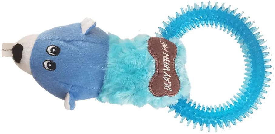  MULOVE Juguete Interactivo multichirriador para Perro, Anillo de TPR con Peluche para Masticar y Jugar para Perros medianos y Grandes 