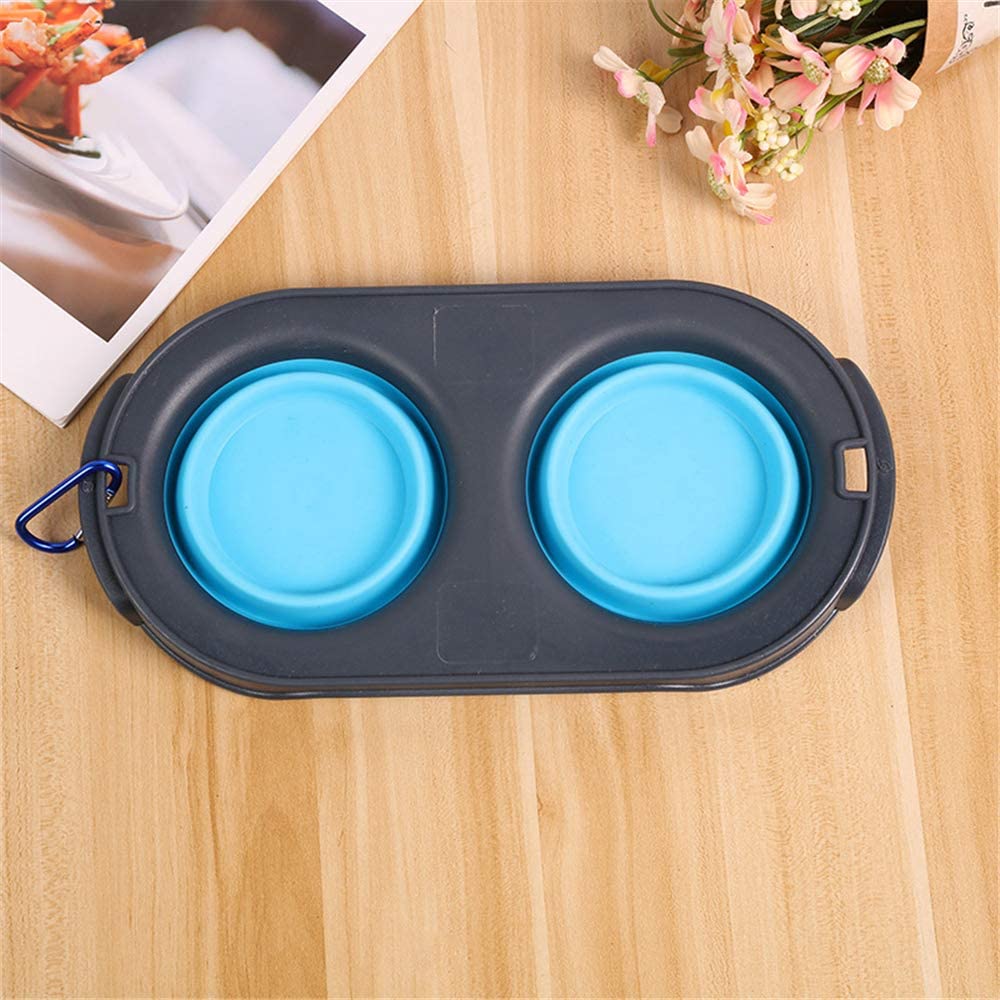  MYYXGS Alimentador de tazón Plegable 2 en 1 con mosquetón mosquetón Viaje al Aire Libre, portátil Plegable para Mascotas Perro Gato tazón Agua Comida 39 * 15 * 5.5cm 