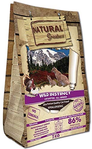  Natural Greatness Pienso seco para Gatos Receta Wild Instinct. Ultra Premium - Cat & Kiiten - Todas Las Razas. 2 kg 