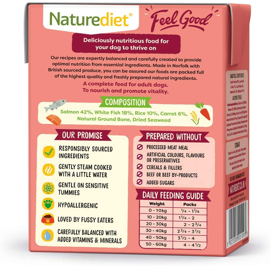  Naturediet Comida Húmeda Completa De Pescado Blanco Y Salmón Feel Good 390 G X 18 - Paquete de 18 x 416.67 gr - Total: 7500 gr 