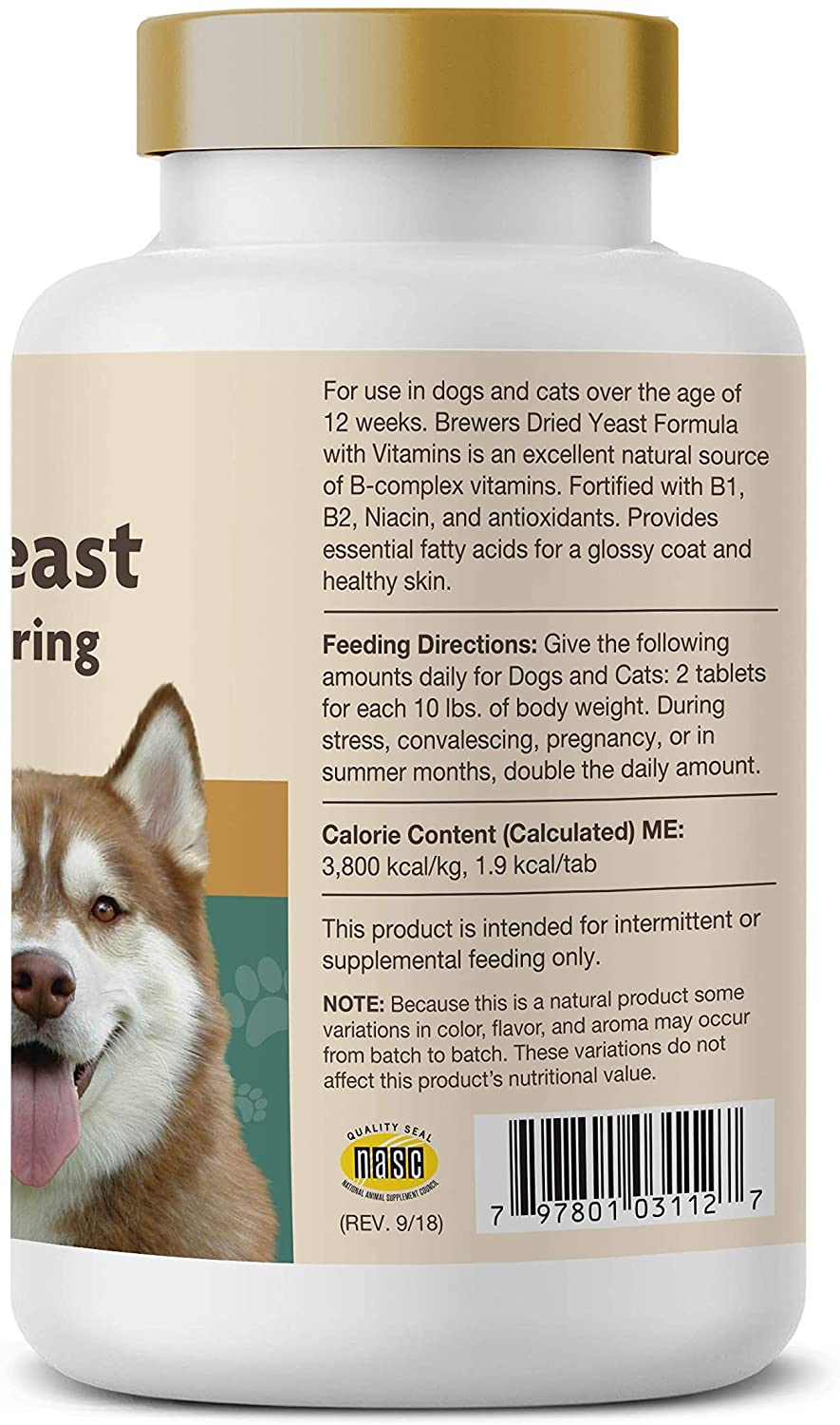  NaturVet LEVADURA DE Cerveza Seca Ajo Omega 3 y 6 Perros Gatos 500 Tabletas 