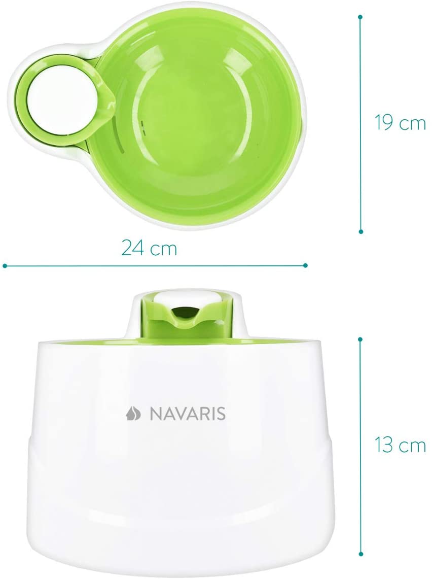  Navaris Fuente de Agua para Gatos y Perros - Bebedero de 2 litros con Filtro y Bomba Sumergible - Dispensador de Agua con Flujo Ajustable Color Verde 