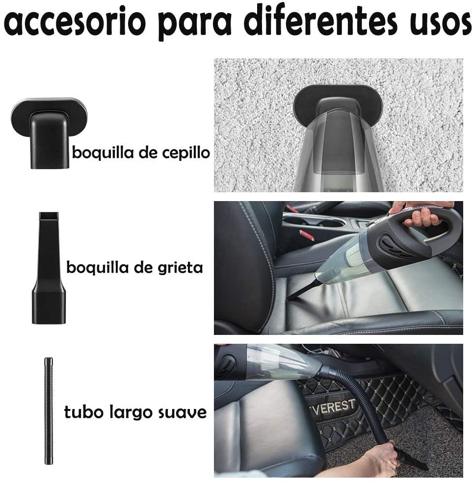  Newdora Aspirador Sin Cables para Limpieza Interior de Coches 5000PA Fuerte Succión Aspirador para Coche Seco y Húmedo Aspirador Transportable Mango Aspirador Bolsa Llevar (Sin Cables) 