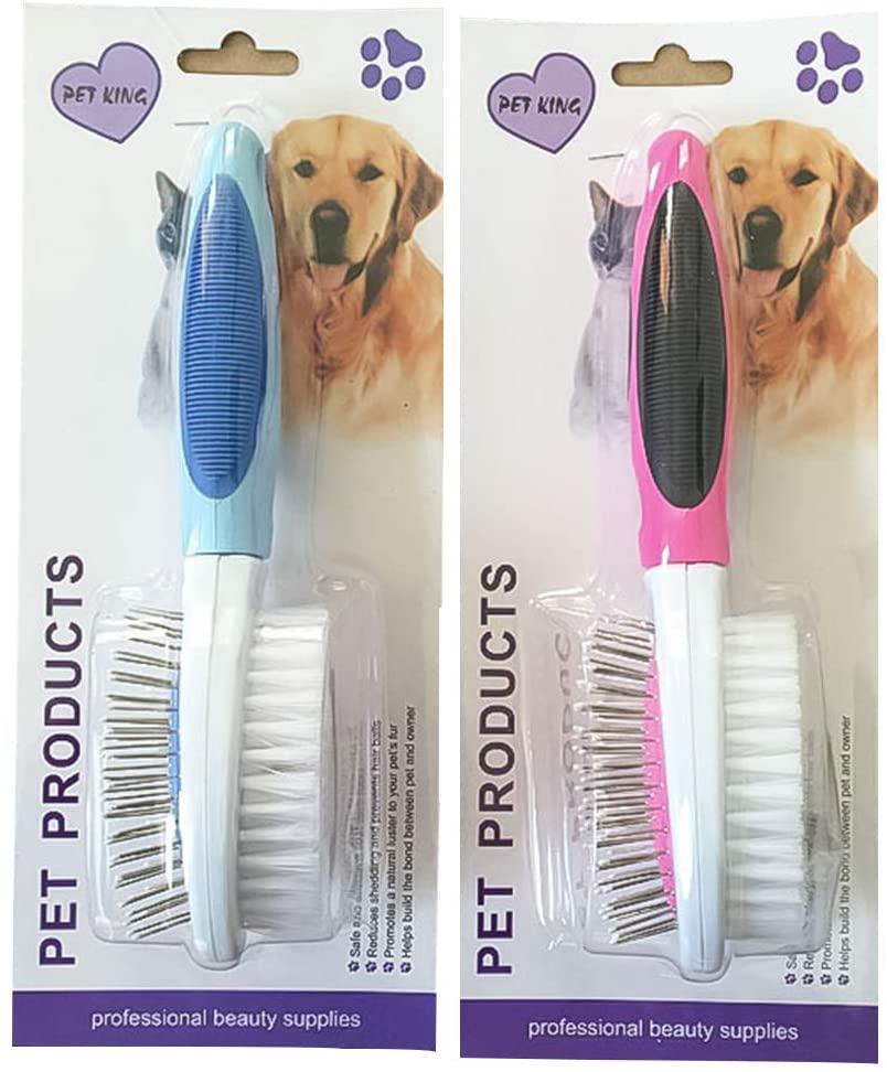  NiFuQin Cepillo de Cerdas Y Cerdas de Doble Cara para Peinar Y Peinar de Perros Y Gatos Limpia Las Mascotas Elimina Los Desechos Y la Suciedad para el Cabello Corto, Mediano o Largo,Blue,S 