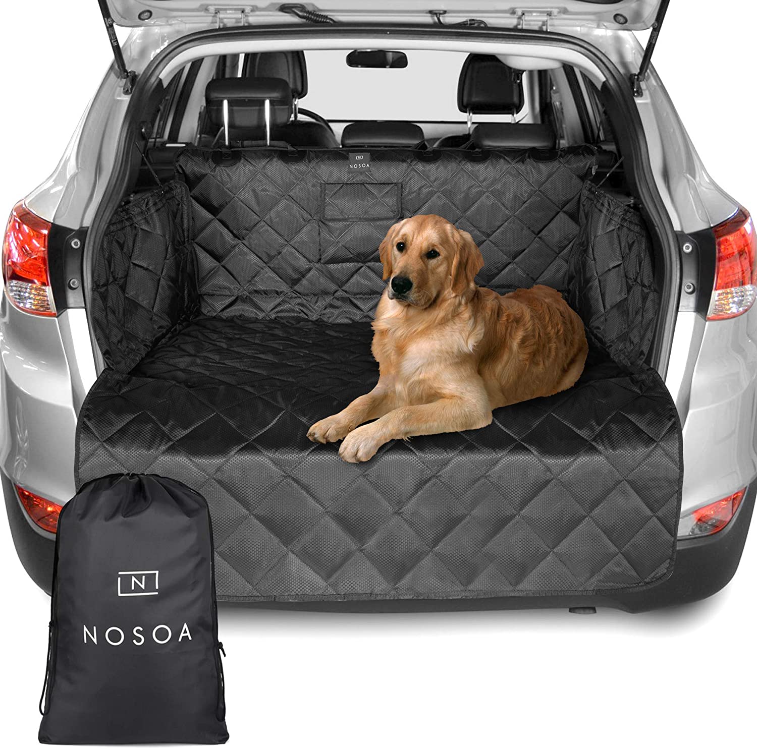  NOSOA - Alfombrilla para maletero de coche para perros - 4 capas acolchadas con solapa de parachoques - Impermeable y antideslizante para maletero de perro 