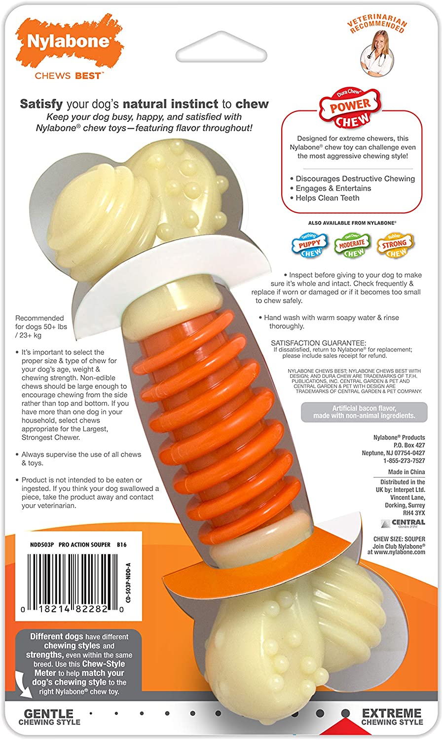  Nylabone Hueso masticable Doble de la Gama Extreme Juguete masticable para la higiene Dental de los Perros | Sabor a beicon | Grande | para Perros de hasta 23 kg 