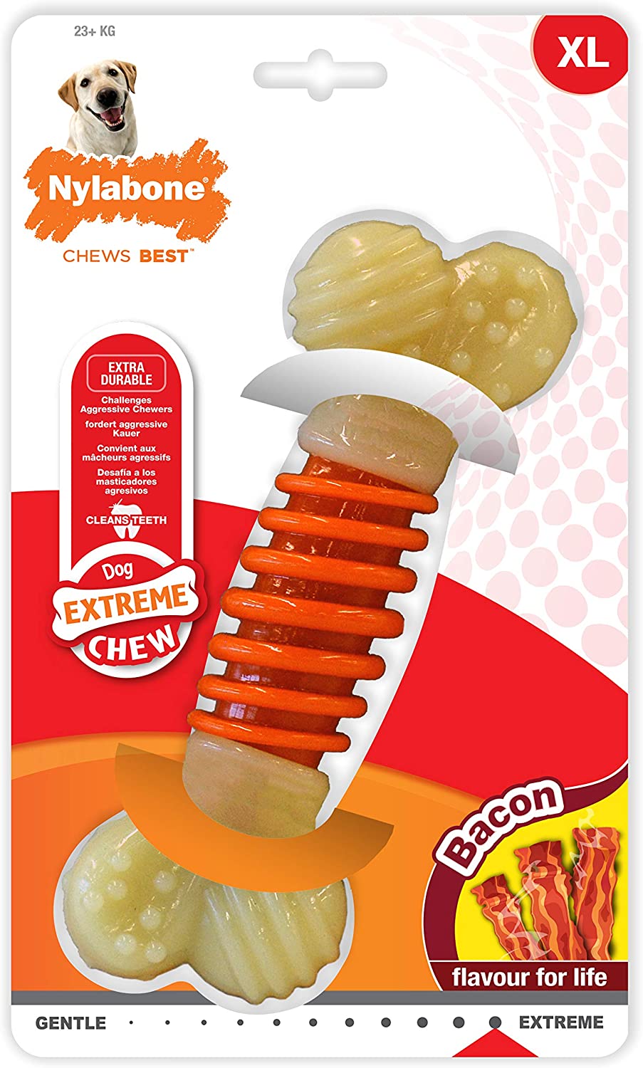  Nylabone Hueso masticable Doble de la Gama Extreme Juguete masticable para la higiene Dental de los Perros | Sabor a beicon | Grande | para Perros de hasta 23 kg 