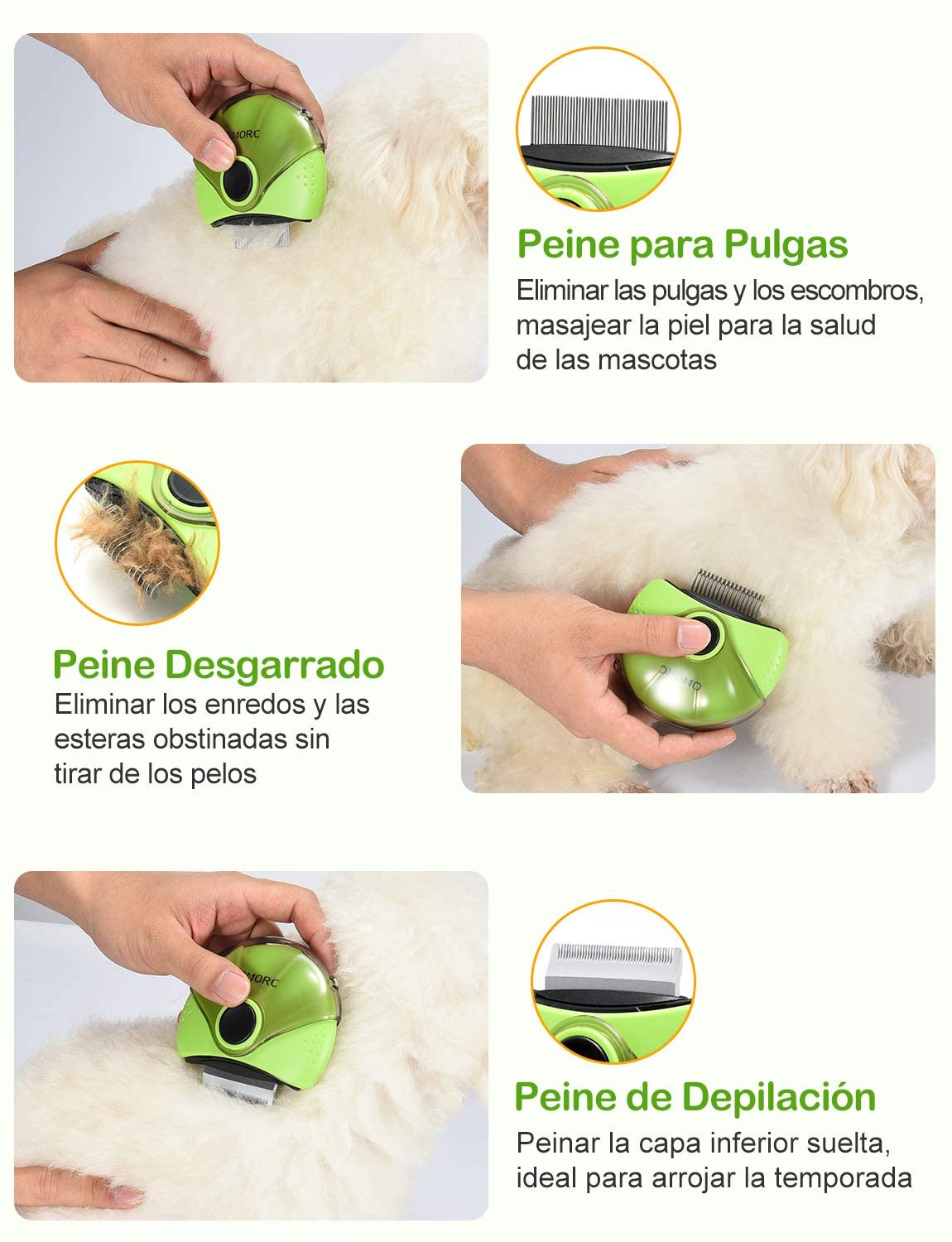  OMORC Peine Perro Mascotas Cepillo 3 en 1 de Limpieza Elimina Muertos y Desenreda los Nudos Reduce el 90% de la Pérdida de Cabello 