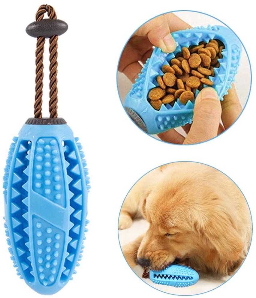  onebarleycorn – Cepillo de Dientes para Perro, Juguete para Masticar Pelota de Entrenamiento para Cachorros Cuidado Dental Limpieza de Dientes no tóxica Goma Natural Resistente a mordidas (Azul) 