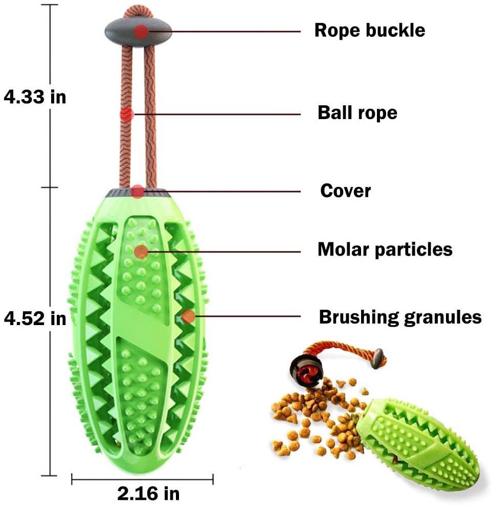  onebarleycorn – Cepillo de Dientes para Perro, Juguete para Masticar Pelota de Entrenamiento para Cachorros Cuidado Dental Limpieza de Dientes no tóxica Goma Natural Resistente a mordidas (Verde) 