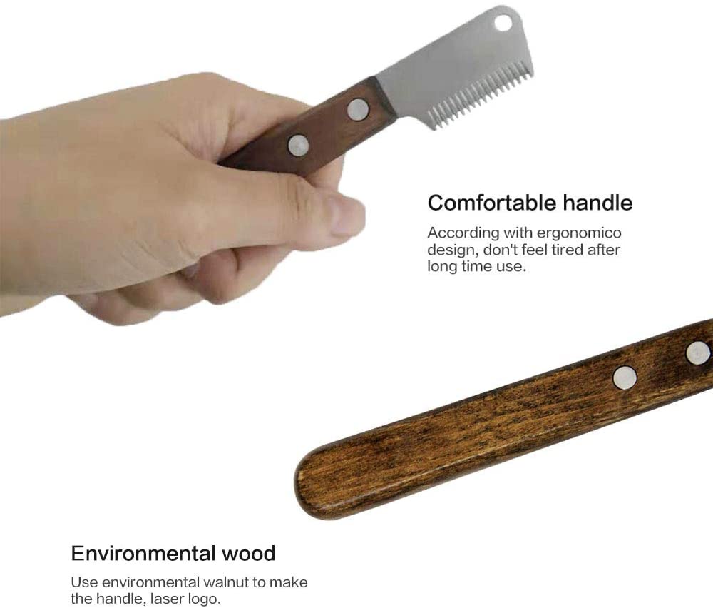  onebarleycorn – Cuchillo pelador Profesional para Perros, Mango de Madera ergonómico Herramienta de Aseo para Mascotas para Zurdos 