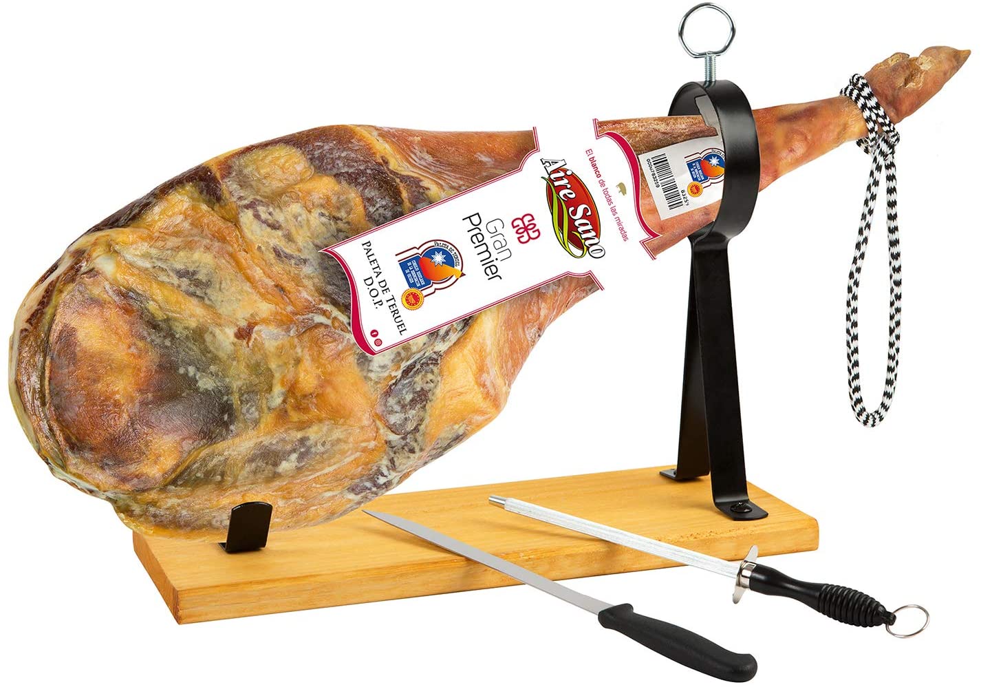  Paleta D.O.P. Teruel (4,5-6Kg) Gran Premier de Aire Sano + jamonero + cuchillo + chaira + estuche 