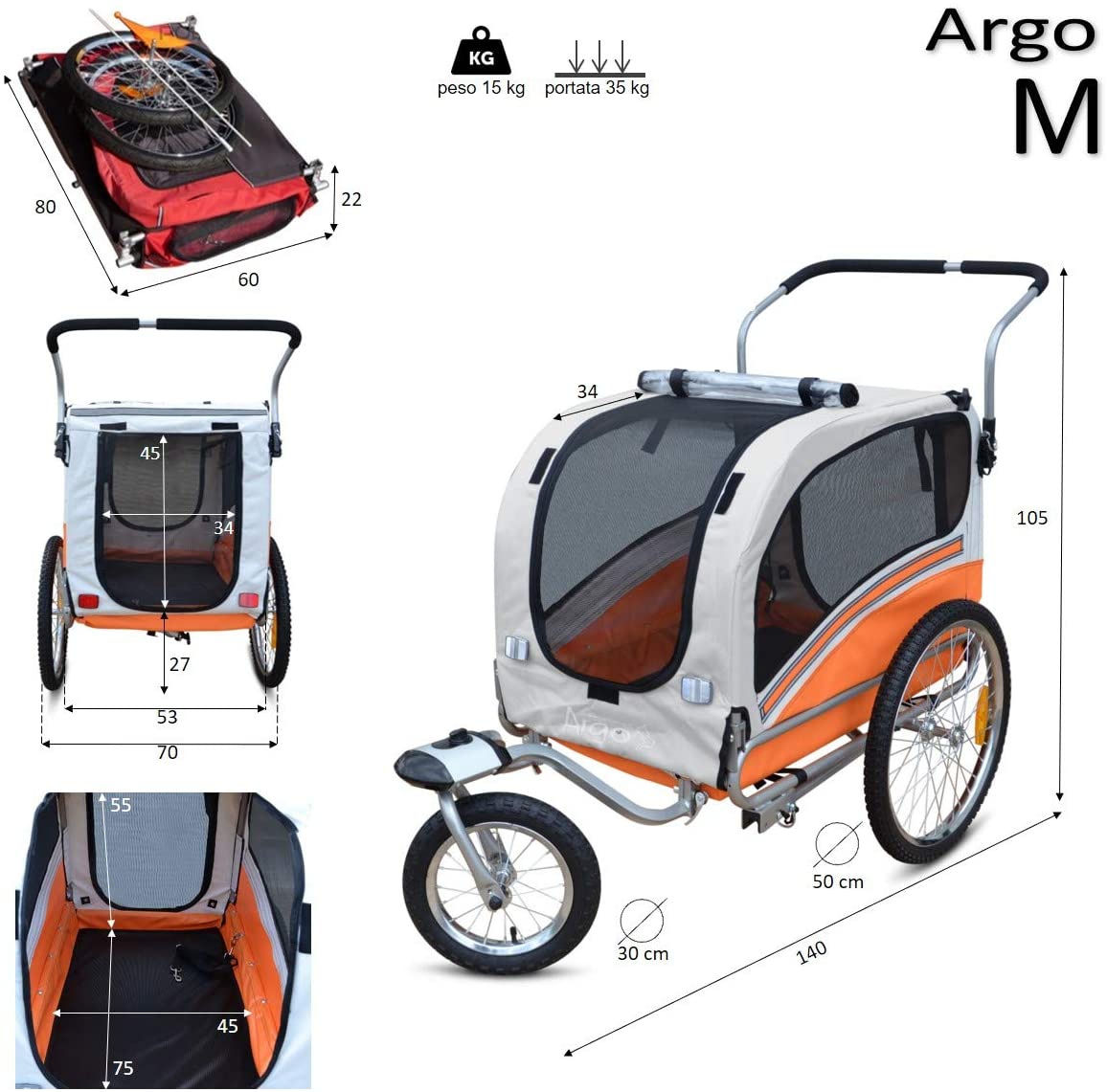  PAPILIOSHOP ARGO Remolque y carrito cochecito para el transporte de perro perros mascota por bici bicicleta carro bicicletas silla de paseo 