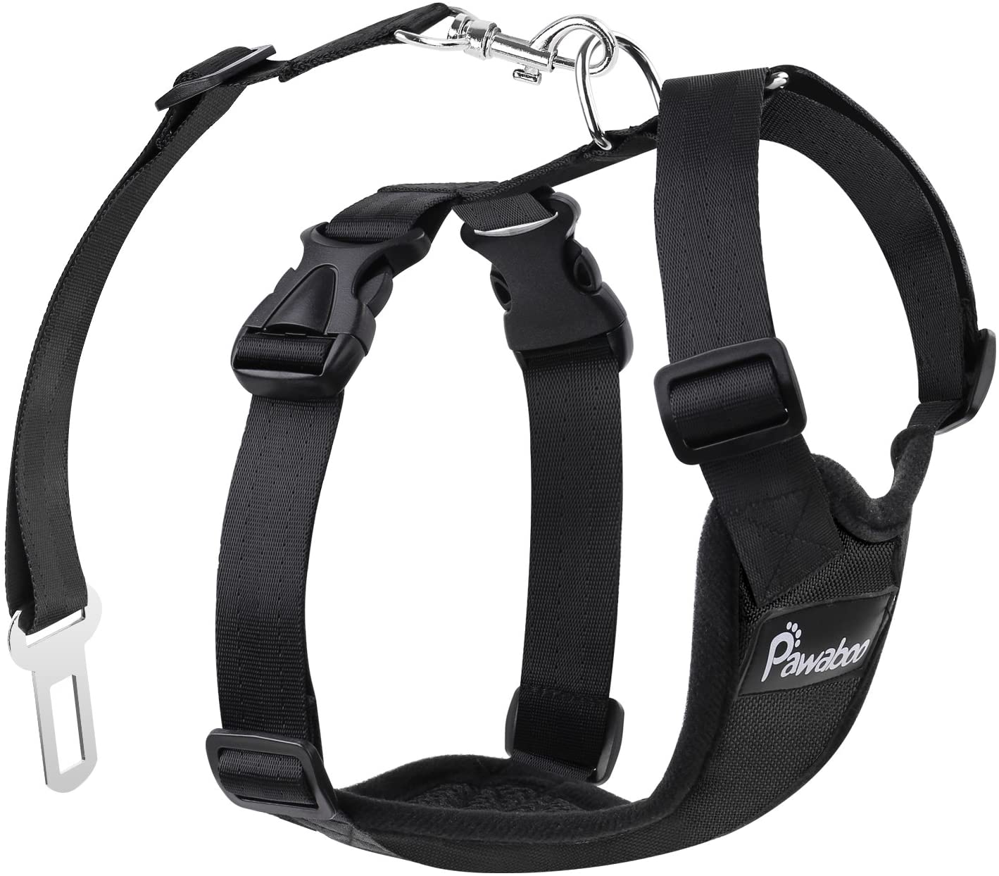  Pawaboo Cinturón de Arnés de Chaleco de Seguridad para Perros, Mascotas Arnés Ajustable para el Conductor para Perros de 11 lb-33 LB, Negro 