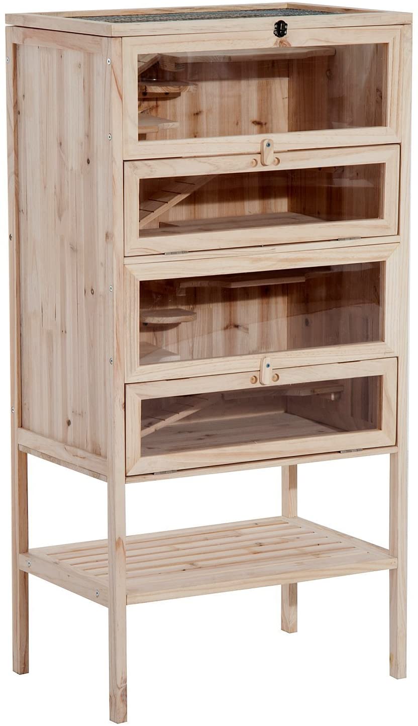  PawHut Jaula de Madera Tipo Casa Conejera para Hámster Ratones Animales Pequeños y Roedores con 5 Pisos 10 Plataformas y 3 Escaleras 60x40x120cm 