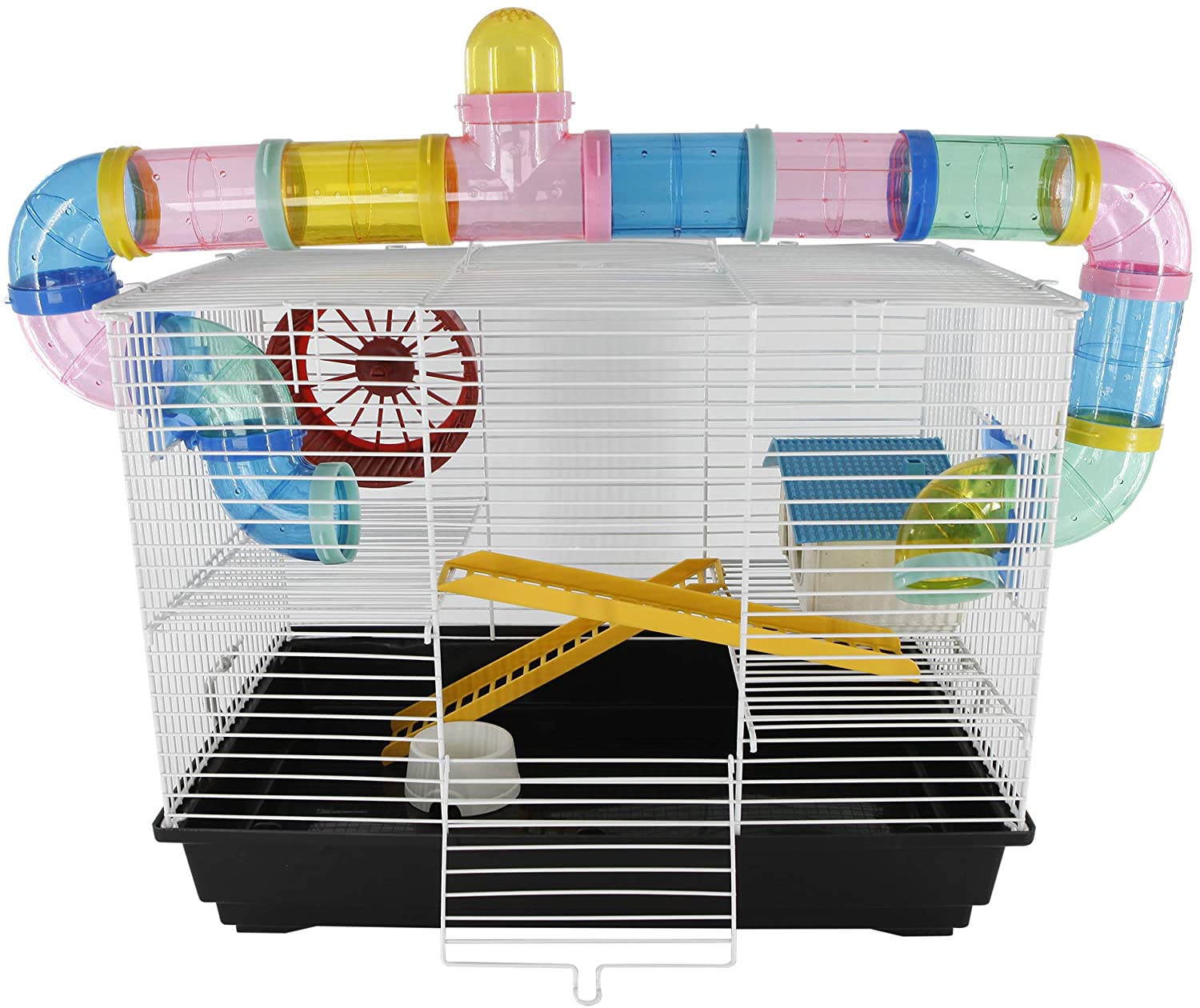  PawHut - Jaula para Hamster, Casa para Ratoncillos Roedores, Animal Pequeño con Escalera, Pista, Molino de Viento, Accesorios Incluidos, 62x29x52cm 