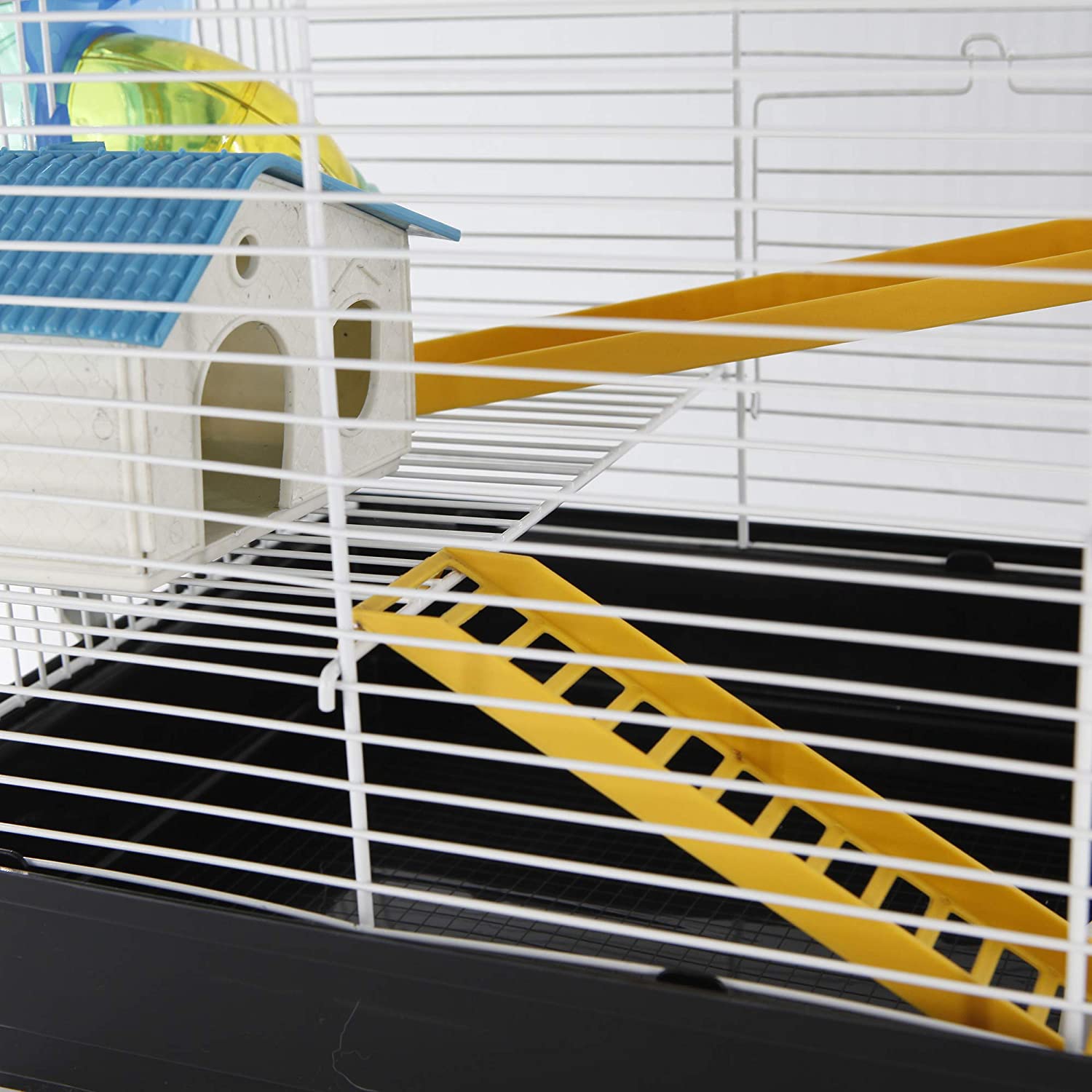  PawHut - Jaula para Hamster, Casa para Ratoncillos Roedores, Animal Pequeño con Escalera, Pista, Molino de Viento, Accesorios Incluidos, 62x29x52cm 