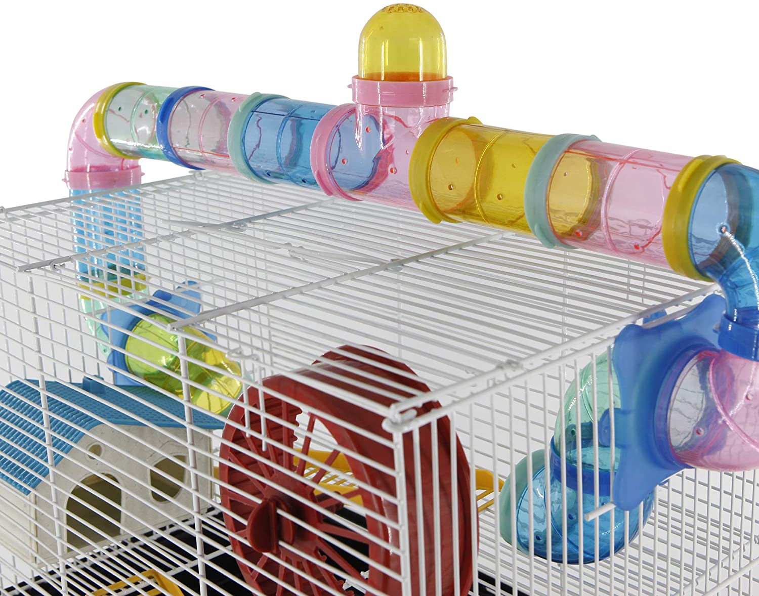  PawHut - Jaula para Hamster, Casa para Ratoncillos Roedores, Animal Pequeño con Escalera, Pista, Molino de Viento, Accesorios Incluidos, 62x29x52cm 