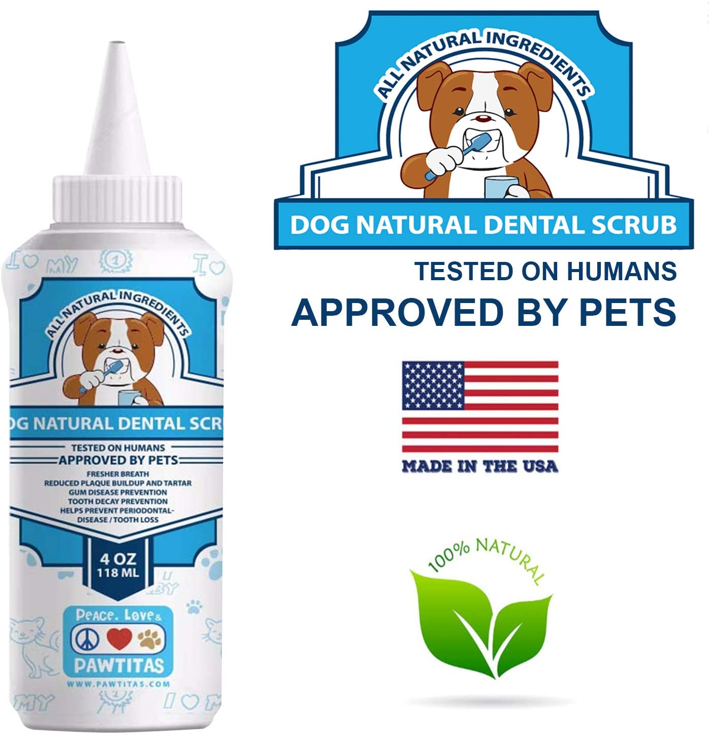  Pawtitas Pasta de Dientes para Perros en Polvo Previene Mal Aliento, Sarro y Placa de tu Perro | Pasta Dental para Perros Hecha con Ingredientes Organicos refresca el Aliento de los Perros - 4 OZ 