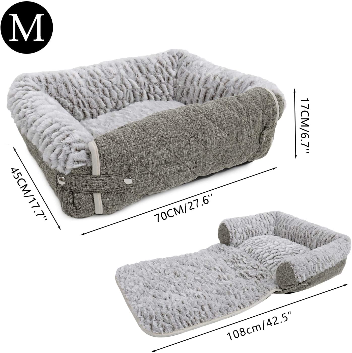  PAWZ Road Alfombrilla Plegable y Lavable de 3 en 1 para sofá de Perro con Almohadilla de Almohada, sofá Multifuncional para Perros y Gatos, Color Gris 