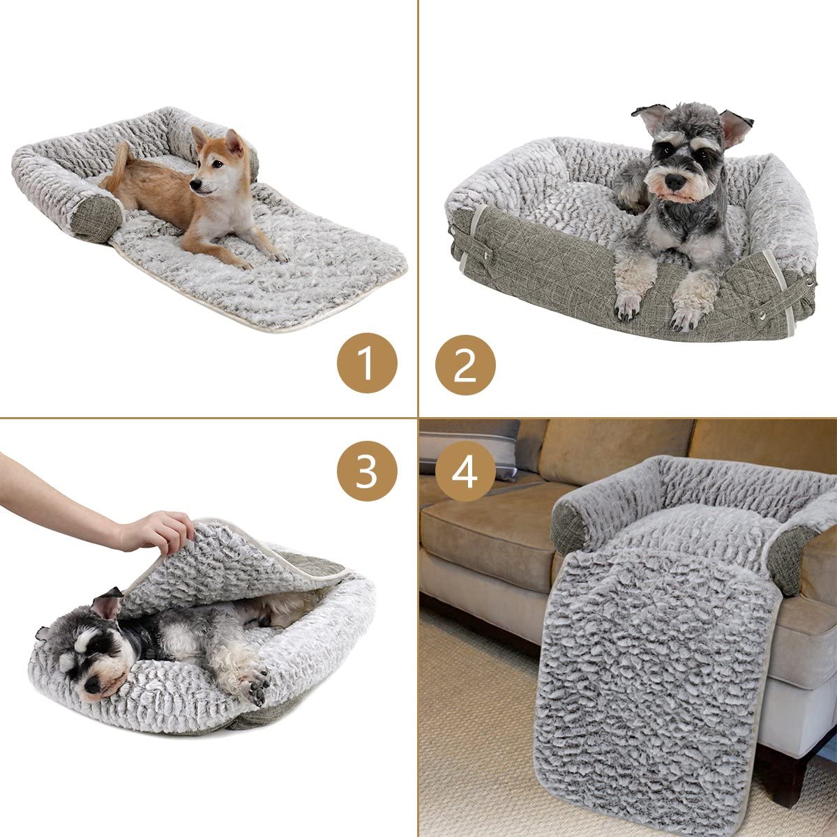  PAWZ Road Alfombrilla Plegable y Lavable de 3 en 1 para sofá de Perro con Almohadilla de Almohada, sofá Multifuncional para Perros y Gatos, Color Gris 