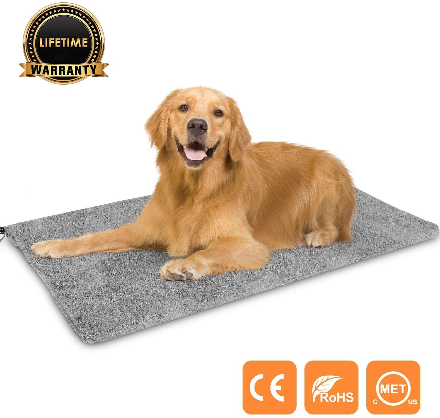  Pedy Almohadilla Calentadora para Perros y Gatos de Franela Gris 50 W 70x45 cm Protección Contra Sobrecalentamiento Temperatura Constante Anti-mordida Fácil de Limpiar IP67 