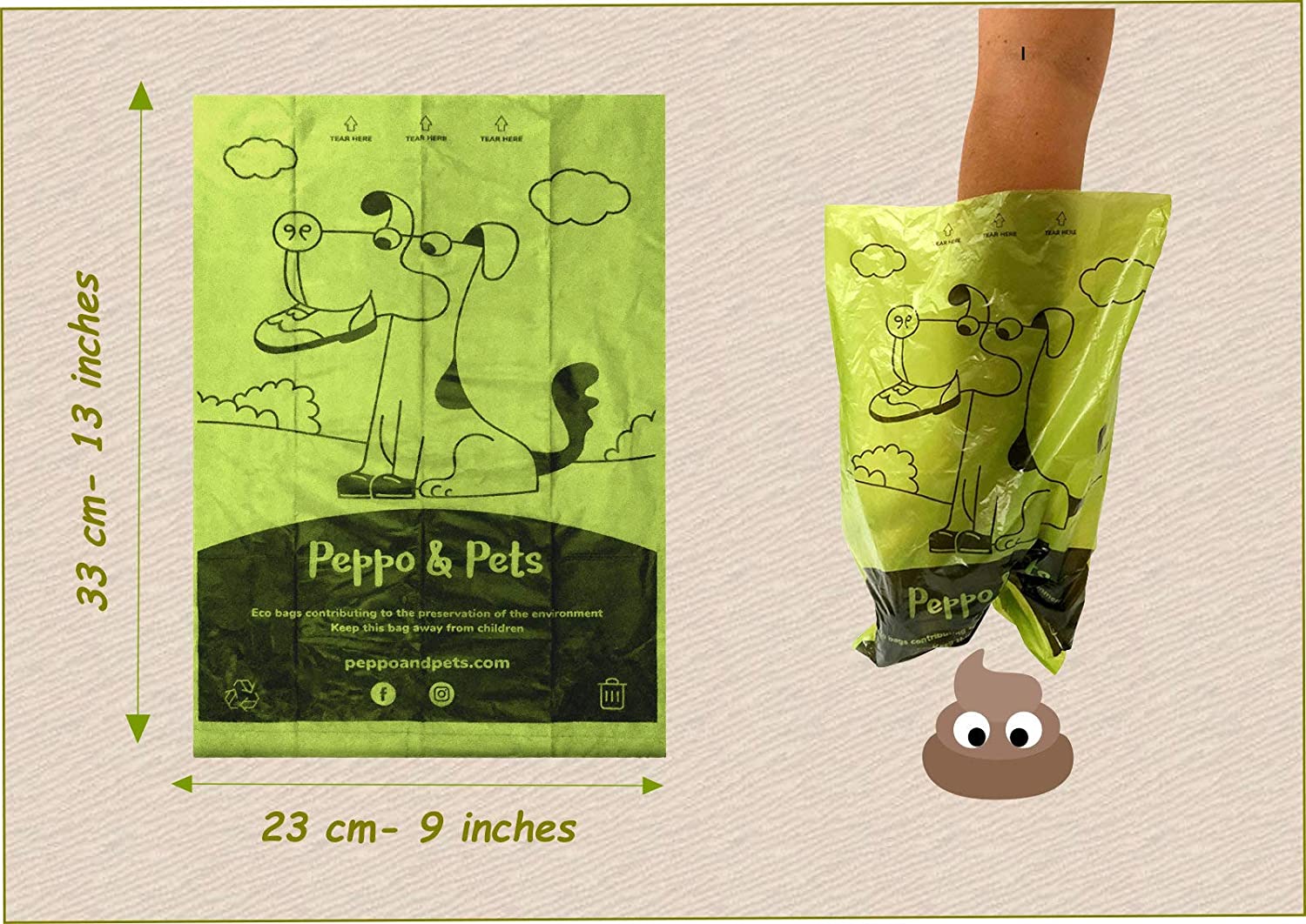  Peppo and Pets- 240 Bolsas biodegradables para excrementos de Perro. (16 Rollos) + (1 dispensador) - Muy Resistentes- Olor a Lavanda- Opacas- A Prueba de Fugas 