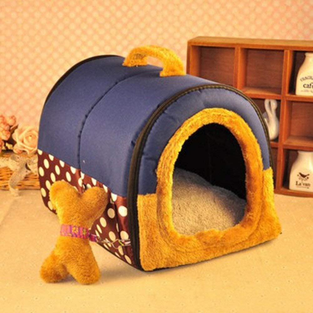  Pet House 2-en-1 Y El Clásico Sofá Portátil Lavable Antideslizante Dog Cat Cave House Camas con Cojín Removible Cálido (Color : Azul, Tamaño : S) 