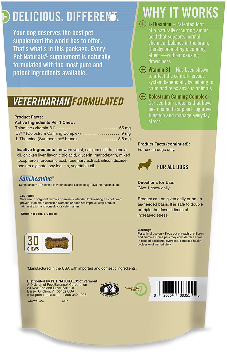  Pet Naturals Calmante para Perros, fórmula de Apoyo de Comportamiento Natural, 30 mordidas de tamaño 