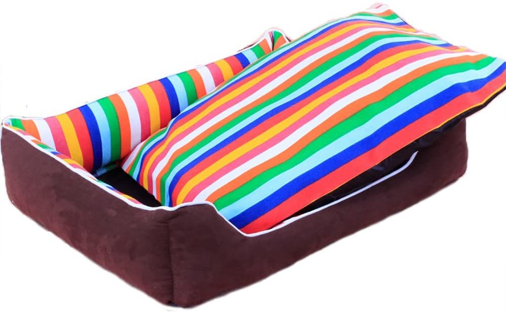  Pet Online Rayas Coloridas Jaula Cuadrada Grande y pequeña Mascota Perro Gato Cama supletoria, L, 75 * 60 * 20 cm 