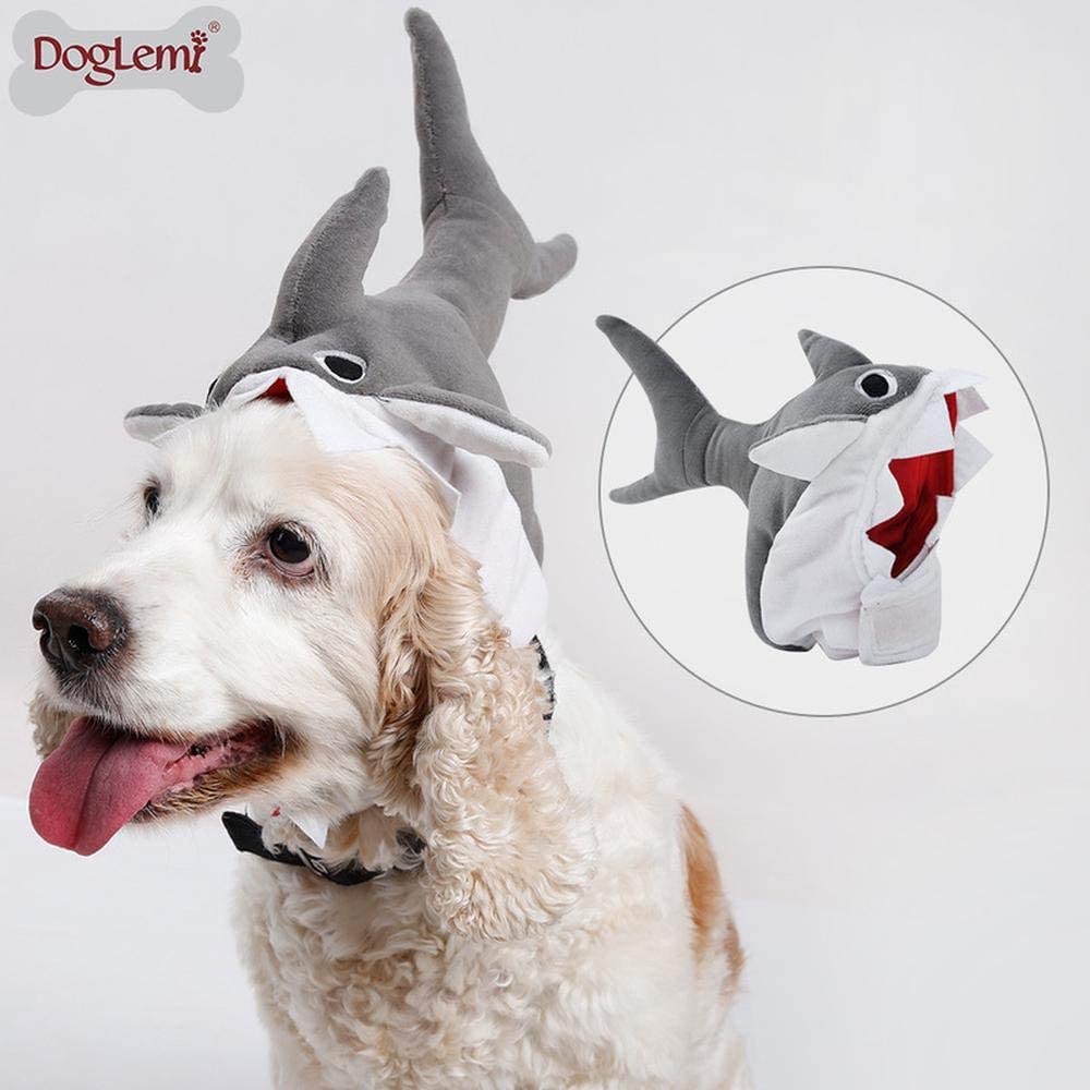  Pet Supplies Tiburón Sombrero Súper Meng Lindo Resultó Sombrero del Tocado De Navidad del Gatito del Perrito 3D Vestir Cap Grey-M 