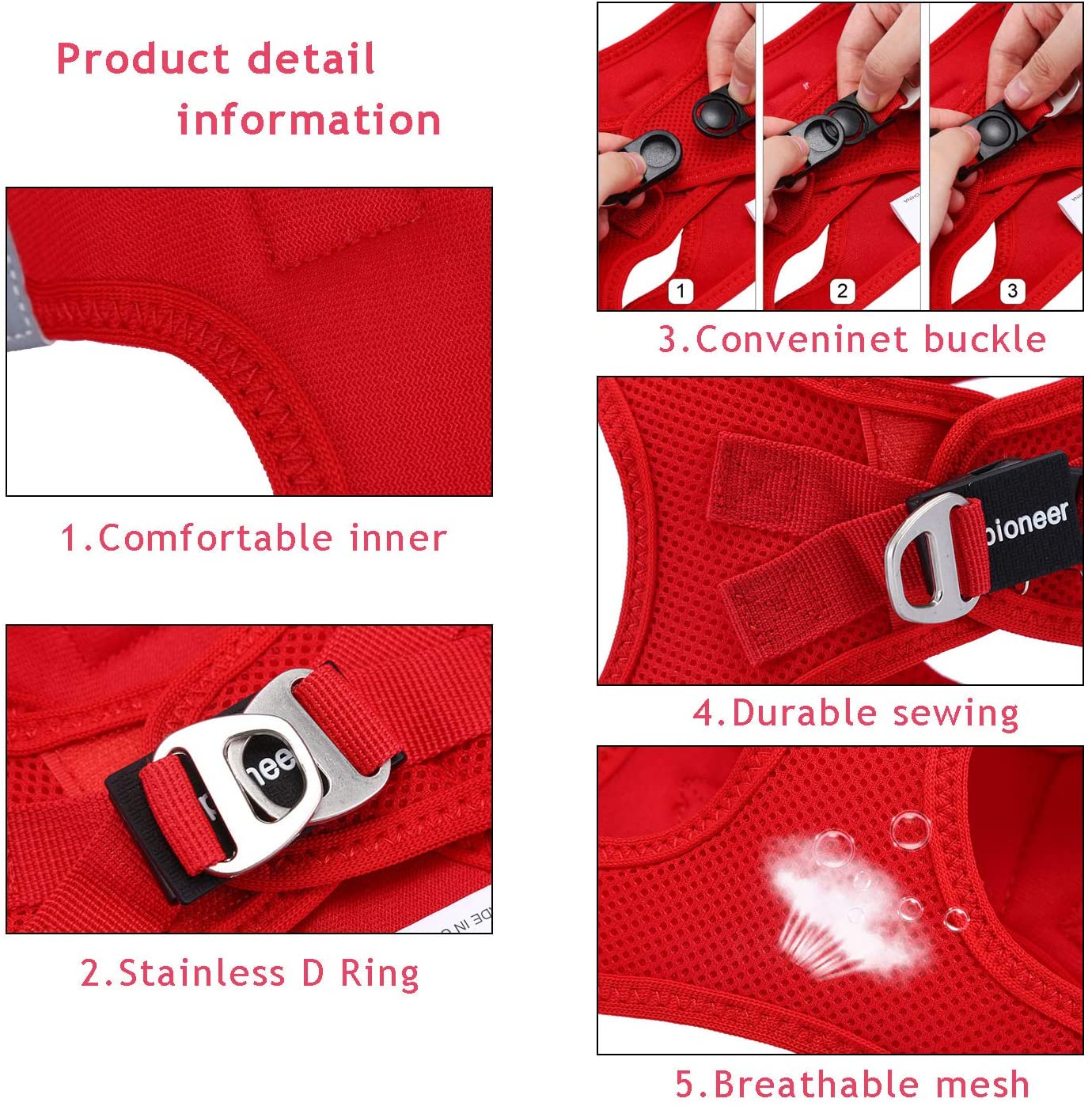  Petcomer Arnés Perro Red Suave Chaleco Acolchado Cómodo para Viajar Pasear con Mascota Pequeña Gatito y Cachorro (XS Rojo) 