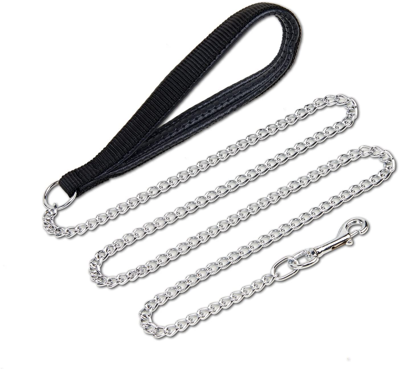  Petcomer Cadena de perro pesado con mango de nylon acolchado con cinturón de metal cromado (Negro, M-4*3.0mm) 