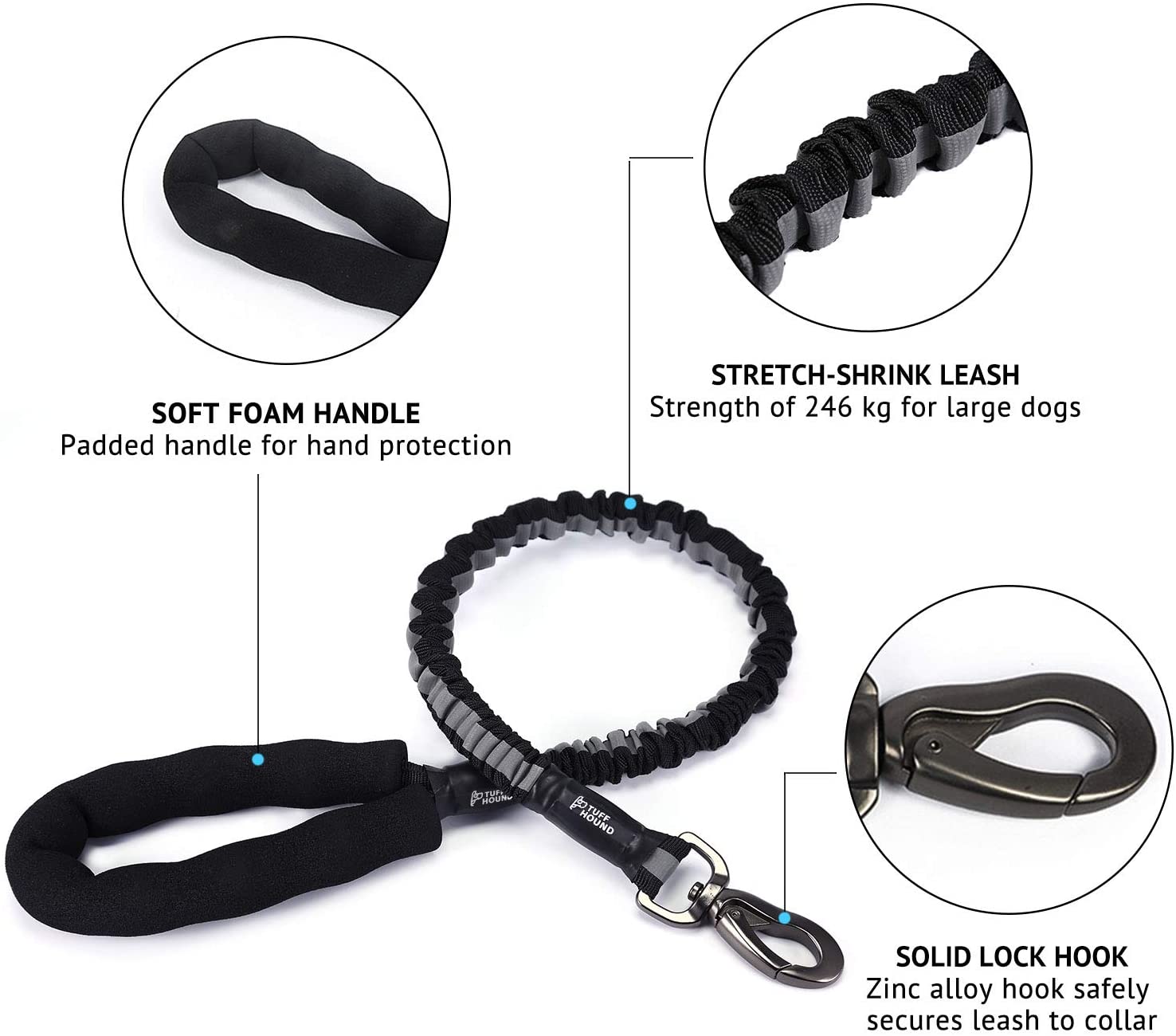  Petcomer Correas Entrenamiento para Perros Cuero Cómodo Ajustable Correa para Mascotas Grandes Medianos Extensión Fuerte Tensible Resistente Durable (Negro Reflexivo) 