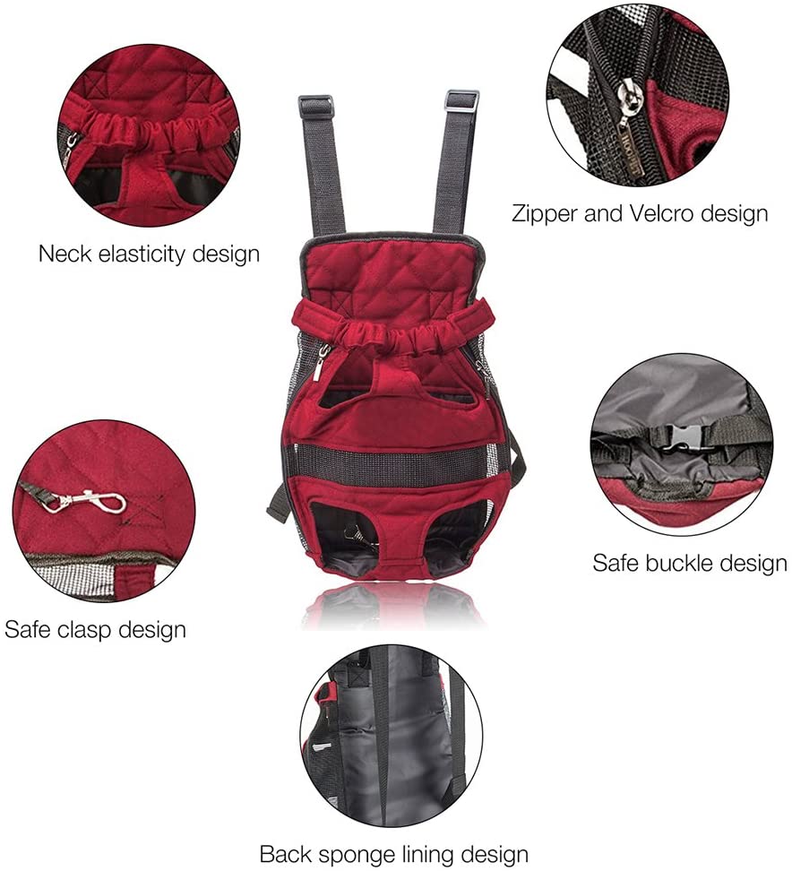  Petcomer Mochila Portaperro Pequeños Bolsa Transporte Transportin Gato Cachorros Canguro para Perros para Caminatas Viajes Portátil Seguro(L Rojo) 