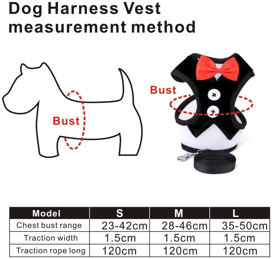  PETCUTE Arnés de Perro con Correa Arnés Ajustable para Perros Traje de Perro con Pajarita Disfraz para Perro 