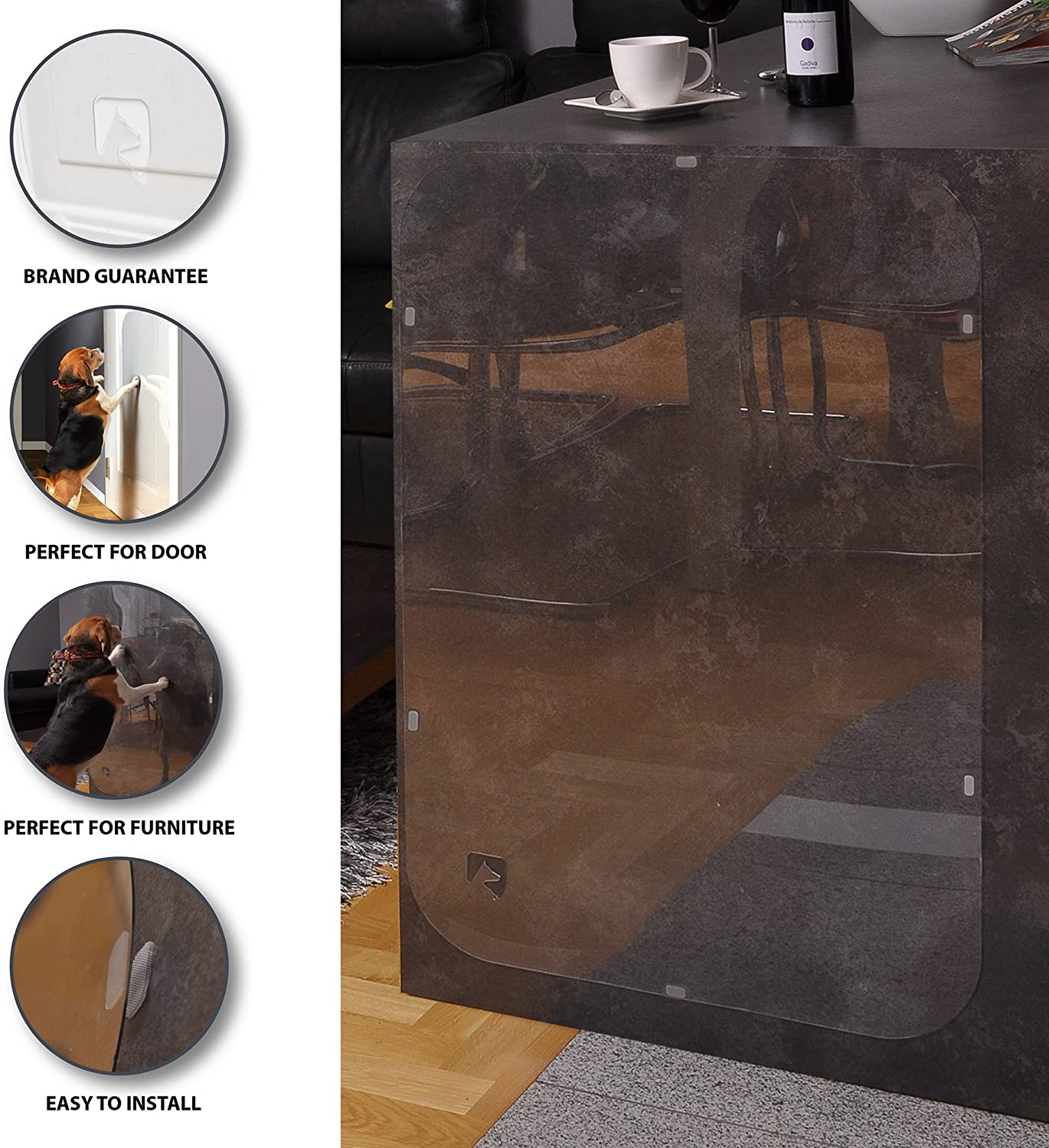  PETFECT Protector contra Arañazos para Puertas Premium 90 x 60 cm; Cubierta de Puertas para Perros para Uso Interior y Exterior - Transparente 