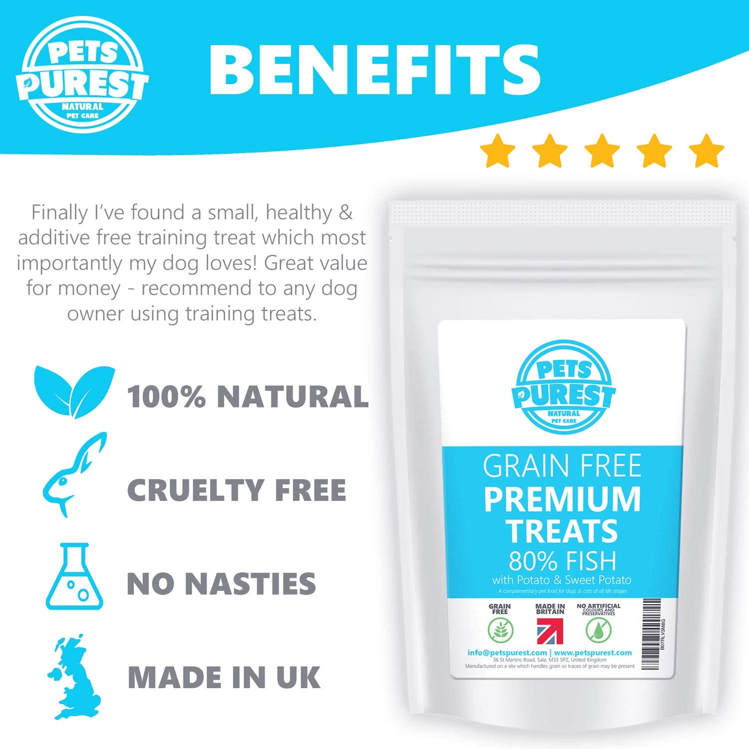  Pets Purest Golosinas hipoalergénicas con un Paquete de golosinas 100% Natural, Sabroso y Saludable 800 y 80% de proteínas Frescas para Perros y Gatos con estómagos sensibles (Aves de Corral) Pez 